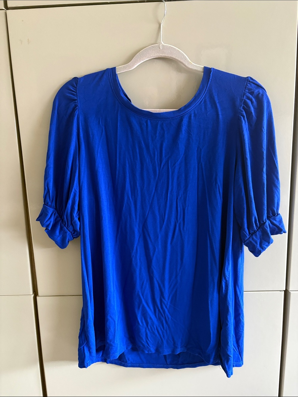 Cable & Gauge Puff Sleeve Tee in Royal Blue